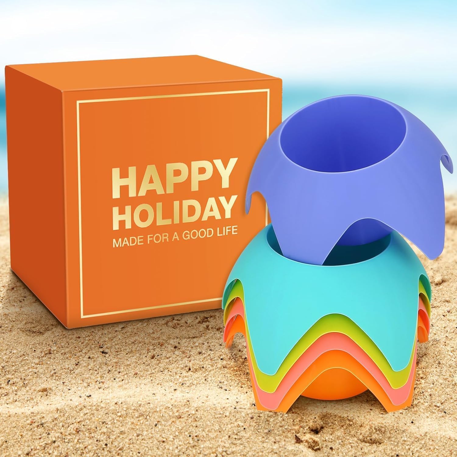 Uarzt Beach Vacation Essentials Accessories - Sand Coasters Drink Cup Holders, 5-Pack, Multicolor, Must-Haves for Women, Adults, Family, and Friends