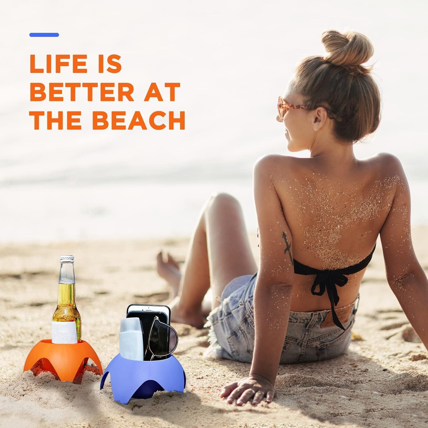 Uarzt Beach Vacation Essentials Accessories - Sand Coasters Drink Cup Holders, 5-Pack, Multicolor, Must-Haves for Women, Adults, Family, and Friends