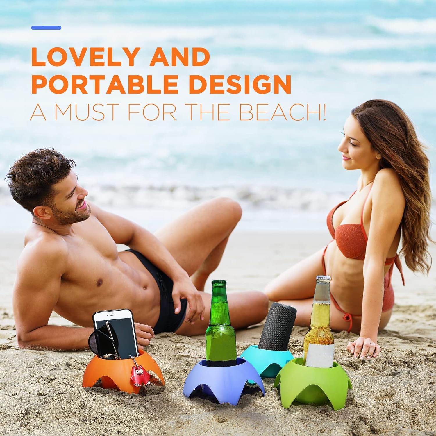 Uarzt Beach Vacation Essentials Accessories - Sand Coasters Drink Cup Holders, 5-Pack, Multicolor, Must-Haves for Women, Adults, Family, and Friends