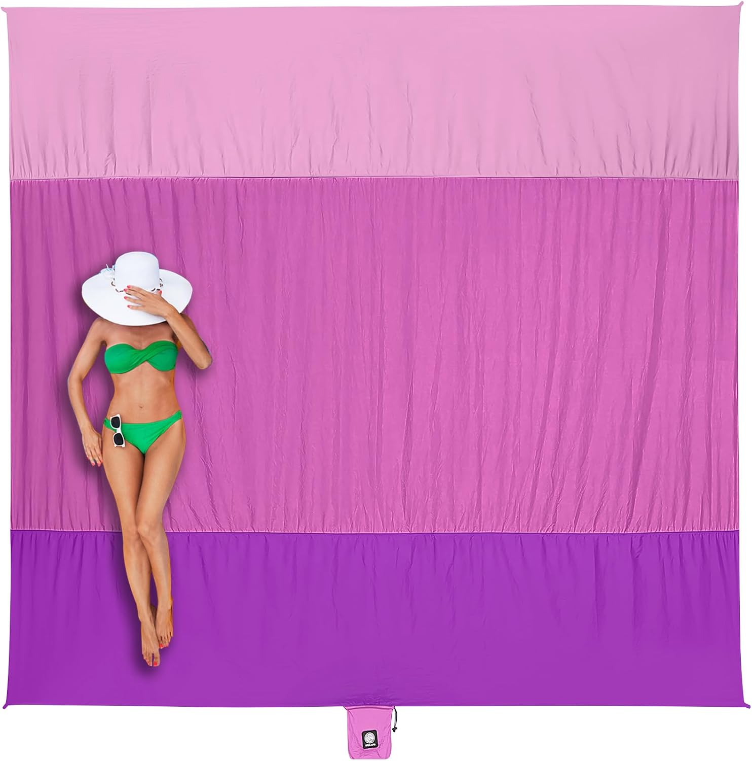 WEKAPO Beach Blanket Sandproof Waterproof, Extra Large Beach Mat, Oversized & Compact Sand Free, Quick Drying Beach Essentials for Vacation, Cruise, Picnic & Camping with Stakes