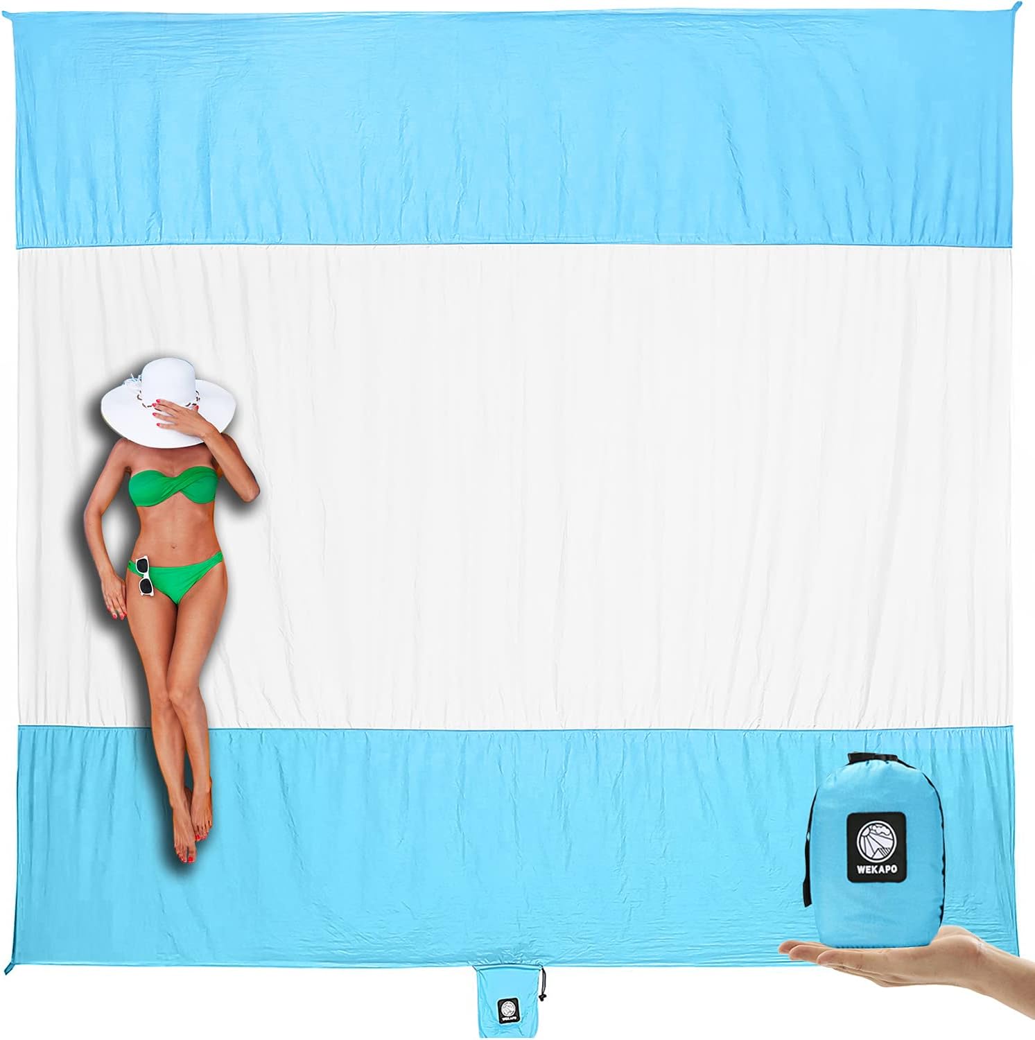 WEKAPO Beach Blanket Sandproof Waterproof, Extra Large Beach Mat, Oversized & Compact Sand Free, Quick Drying Beach Essentials for Vacation, Cruise, Picnic & Camping with Stakes